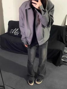 Áo Khoác Bóng Chày Ngắn Phong Cách Mỹ Cổ Bẻ Cho Nam Và Nữ Mùa Xuân Thu Có Đệm Vai Áo Khoác Ngoài Thể Thao Thường Ngày Bằng Vải Polyester