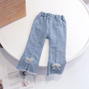 Fashionable Bell Bottom Denim Jeans for Girls Spring Autumn Wear Baby Outfit Korean Style Long Pants Outerwear for Kids