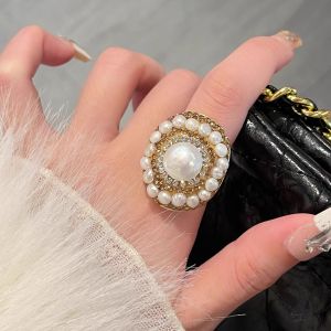 Baroque Pearl Ring Womens High Color Retention Exaggerated Personality Ring Luxury Sensation Finger Ring Fashion Jewelry