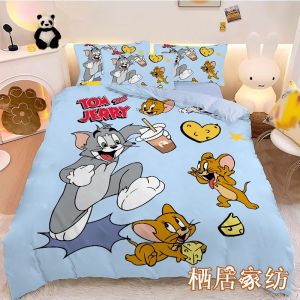 Cartoon Cat And Mouse Non-Cotton Four-Piece Bedding Set Tom And Jerry Duvet Cover Sheet Three-Piece Set Student Dormitory