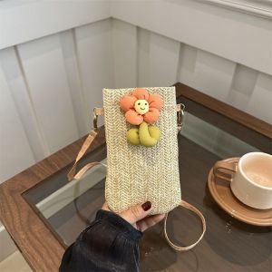 กระเป๋าสะพายข้างผ้าทอสไตล์เกาหลีสำหรับผู้หญิง กระเป๋าถือแบบสะพายข้าง กระเป๋าใส่โทรศัพท์มือถือ ฤดูร้อน กระเป๋าสะพายข้างแบบลำลอง