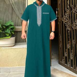 Áo Choàng Nam Tay Ngắn Có Mũ Thêu Họa Tiết Kiểu Ả Rập Truyền Thống Chất Liệu Polyester Thích Hợp Cho Cầu Nguyện Và Lễ Hội.