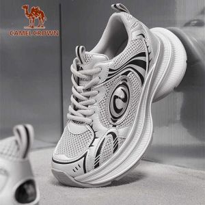 CAMEL CROWN Women's Silver Chunky Sneakers | Retro Thick-Soled Dad Shoes Trendy Platform Sports Shoes Fashion Casual Trainers