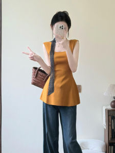 YUEZHONGWEI | Dopamine Trendy Orange Ice Silk Knitted Camisole Women Summer Wear