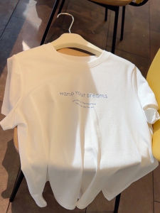 Pure Cotton Short Sleeve T-Shirt Womens Korean Style Simple Letter Print Loose Casual Top Summer New Arrival