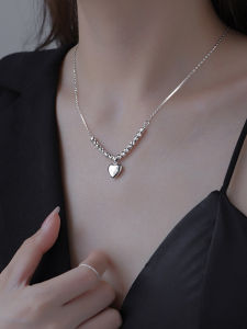Women's Heart Shaped Beaded Necklace Fashionable Friendship Lockbone Chain Jewelry Alloy Pendant Fresh Out Cross Chain Style