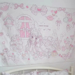 VIKAMA Sweet Dream Tapestry Cake Bow Pink Purple Heart Bedroom Girls Room Decor Dreamy Healing Style Wall Decoration Tapestry