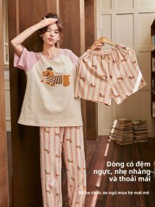 MiiOW | Bộ đồ ngủ mùa hè cho nữ MiiOW Cat Person Áo chui đầu cổ tròn tay ngắn quần short quần dài ba món dễ thương ngọt ngào cho bé gái mặc nhà