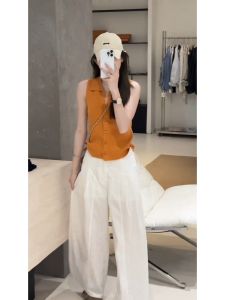 YUEZHONGWEI | Orange Ice Silk Polo Sleeveless Vest Fitted