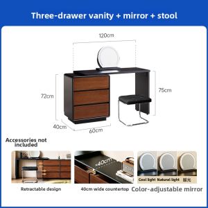 Retro Walnut Wood Dressing Table Makeup Desk and Storage Chest