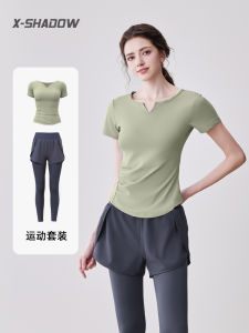 Womens Fitness Clothing Top Short Sleeve Yoga Sportswear Set Advanced Sensation Pilates Training Running Morning Exercise