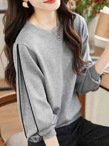 Loose Womens Sweatshirt Long Sleeve Base Layer Shirt Color Block Design Spring Autumn Korean Style Comfortable Quality Top