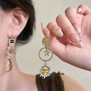 Retro Asymmetric Sunflower Long Dangle Earrings Womens Ethnic Style Unique Design Fashion Jewelry Ear Decorations