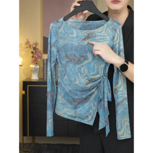 Design Sensation Tiedye Bow Mesh Long Sleeve T-Shirt Women