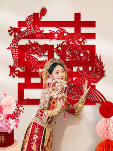 Wedding Decorations Big Happy Characters Door Stickers Sofa Background Wall Decals for Bride Groom Couples Photo Props