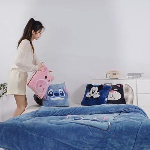 Stitch Throw Pillow Blankets Two In One Kawaii Flannel Pillow Thickened Nap Blanket Living Room Bedroom Decoration