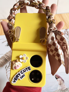 Huawei Pocket2 P50 Pocket S Womens Handbag Style Full Cover Protective Case with Silk Scarf Bracelet Anti-Fall Elegant Design