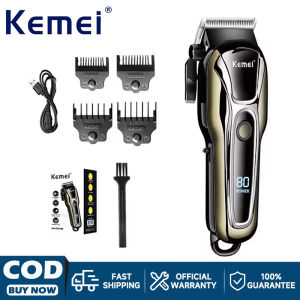 Kemei เครื่องตัดผมไฟฟ้าของผู้ชายมืออาชีพชาร์จเครื่องตัดเครอไร้สาย LCD KM-1990