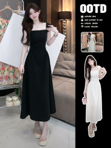 French Style White Square Neck Dress for Women Summer 2024 New Pear-Shaped Waist-Tightening Long Skirt Short Sleeve Midi Dress
