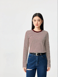 Purcotton | Knit Warm Base Layer Womens T-Shirt Striped