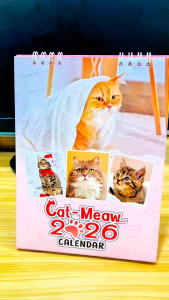 Calendar 2026 ปฏิทินตั้งโต๊ะ 2569 ขนาด 6x8 นิ้ว ปฏิทินไทย ลายแมวน่ารัก สไตล์พาสเทล วันพระ วันหยุด