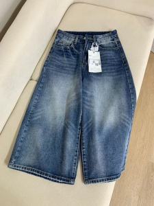 กางเกงขาสั้นยีนส์ทรงตรงเอวสูงสไตล์ย้อนยุคแบบยุโรป ทรงสลิมฟิต กางเกงขายาวทรงขากว้าง 7 นิ้ว สำหรับผู้หญิง แฟชั่นฤดูร้อน