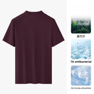 Miiow | Mens Modal Cotton Half High Collar Short Sleeve T-Shirt