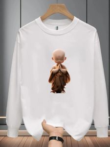 American Style Loose Long Sleeve round Neck Mens T-shirt Spring Autumn New Fashion Inner Wear Base Shirt Breathable Cotton