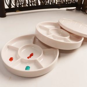 Imitation Porcelain Round Palette with Lid Multifunctional White Paint Tray Acrylic & Watercolor Artist Supplies