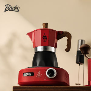 BINCOO เครื่องหม้อโมก้าเอสเพรสโซแบบพกพาชุดเครื่องชงกาแฟวาล์วคู่สีแดงหม้อกาแฟมอคค่า