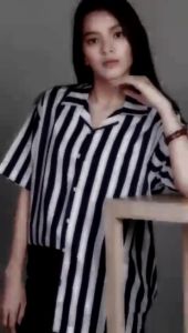 Kemeja Salur Retro Lengan Pendek Bigsize / Atasan Wanita Motif Salur LD 120 - Bahan Baloteli Berkualitas Oke (COD Tersedia)