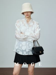 Translucent Embroidered Lace Hem Long Sleeve Shirt