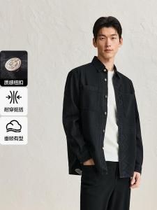 Peacebird Mens Casual Shirt Spring Autumn Fashionable Outerwear Shirt Coat Dark Pattern Texture Well-Tailored Cotton Blend