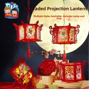 Handmade DIY Paper Lantern Material Kit Childrens Portable Glowing Rabbit Flower Lantern Mid-Autumn Festival Celebration