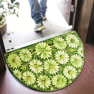 VIKAMA Daisy Stained Glass Semi-Circle Doormat Non-Slip Indoor Outdoor Rug Water Absorbent Entrance Mat for Home Decor