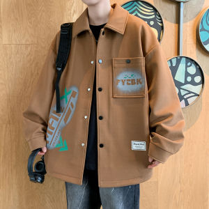 Spring Autumn Mens Workwear Jacket 2025 New Trendy Shirt Style Loose Fit Handsome Collar Stand up Top for Daily Wear