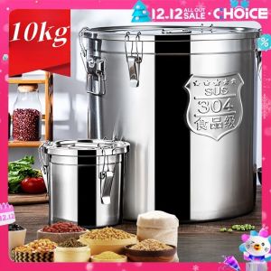 Stainless Steel Rice Dispenser Storage Automatic Graduated Sealed Rice Bucket Storage Box Grain Dispenser Box Food Container Kitchen Moisture-Proof Rice Barrel Kitchen Organizers Storage Container 10KG