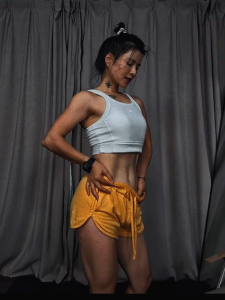 กางเกงขาสั้นออกกำลังกายสำหรับผู้หญิง ทรงหลวม ระบายอากาศได้ดี แห้งเร็ว กางเกงขาสั้นทรงเอวสูง ผ้าฝ้าย ทรงหลวม สำหรับผู้หญิง