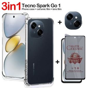3in1 For Tecno Spark Go 1 Transparent Phone Case SparkGo1 Privacy Screen Ceramic Soft Film + Lens Film Shockproof Anti-fall Soft Back Cover Full Screen Covered Tempered Glass Film