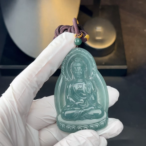 TIMESWIND Original A-type Natural Jade Amitabha Buddha Blue Water Pendant Women Men Lucky Necklace for Gift with Certificate