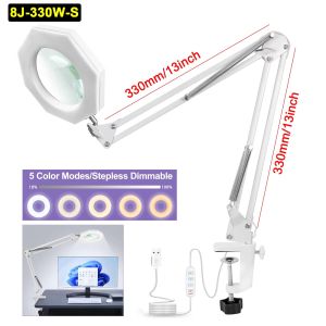 NEWACALOX 5X Magnifying Glass with Light Flexible Gooseneck LED Desk Lamp 3 Color Modes Stepless Dimmable Magnifying Light