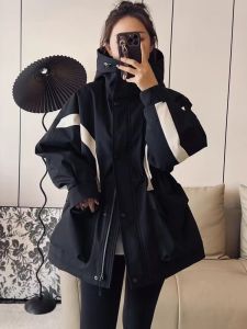Womens Thickened Mid-Length down Jacket 2023 Winter Fashion Slim Fit with Waist-Cinching Hooded Zipper Closure Long Sleeve