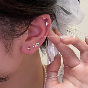 925 Silver Needle Four-Pointed Star Earrings Womens Fashion Jewelry Ear Decor Unique Design Hoop Earrings Korean Style