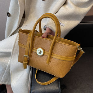 Fashionable Retro Womens Handbag Commuter Tote Bag Versatile PU Leather Soft Shoulder Bag Casual Pure Color Bag for Youth