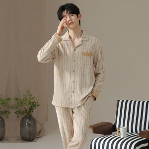 MiiOW | Mens Pure Cotton Pajamas Set Catman Autumn Winter Home Wear Fashionable Long Sleeve Round Neck Sleepwear Comfortable Breathable
