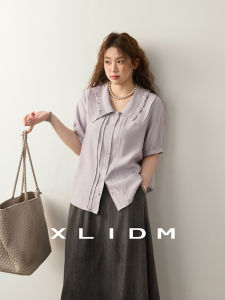 Breathable Plus Size Autumn Bamboo Knit Linen Look Flattering Ruffle Short Sleeve Shirt