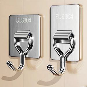 Self-Adhesive Towel Hooks 304 Stainless Steel Stick-On Wall Hooks For Home Coat Robe Bathroom Organization Accessories