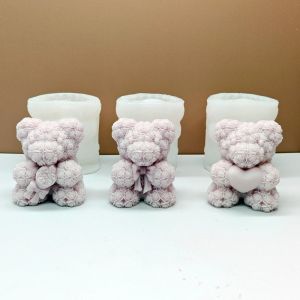 DIY Bear Hug Flower Silicone Candle Molds 3D Cute Bear Hug Love Soap Plaster Cement Resin Crafts Make Mold Home Decor Gift
