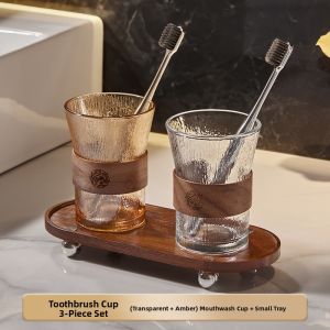 YAGANG | Home Use Glass Rinse Cups with Toothbrush Holder Pair
