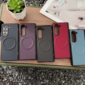 Skin Feel Carbon Fiber Pattern Case For Samsung Galaxy Z Fold 8 Ultra 7 6 5 4 Magnetic Wireless Charging Slim Protection Cover